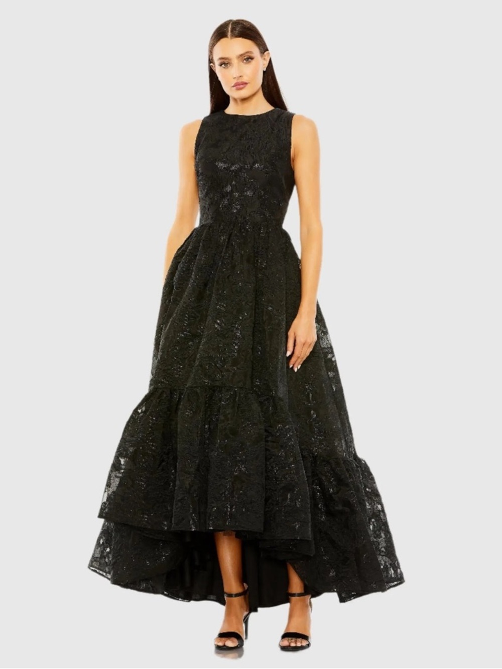 Mac Duggal 20714 Black Sleeveless High Low Brocade Gown Size 6 NWT